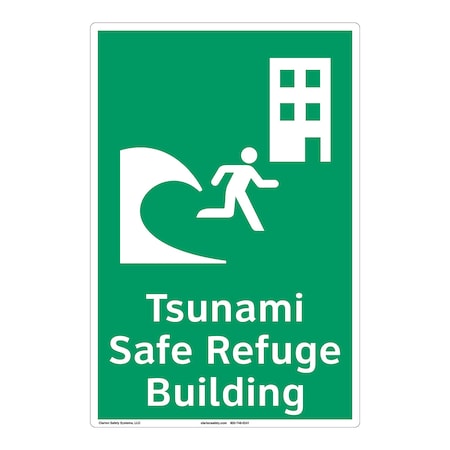 ANSI/ISO Compliant Tsunami Safe Refuge Building Safety Signs Indoor/Outdoor Plastic (BJ) 14 X 10